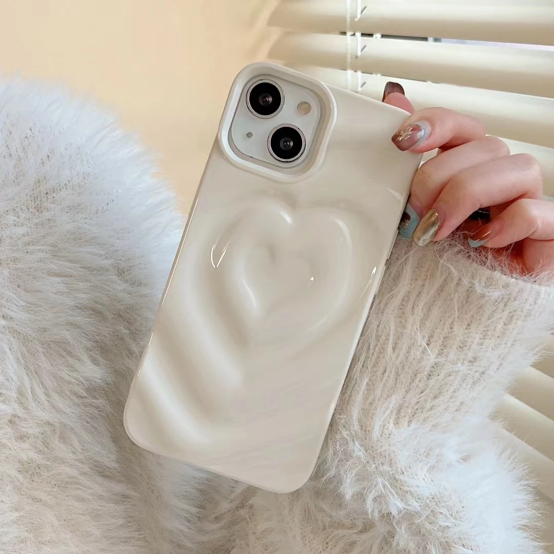 고급 전기 판 3D 사랑 심장 물 리플 전화 케이스 아이폰 14 13 12 11 프로 맥스 케이스 소프트 실리콘 충격 방지 커버