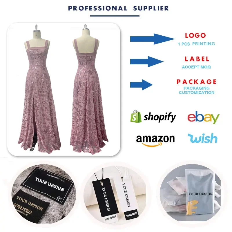 Abiti da damigella di lusso TW00120 con paillettes, fiori in chiffon,  ricami, spacco laterale, abiti da festa lunghi da donna, abiti da sera