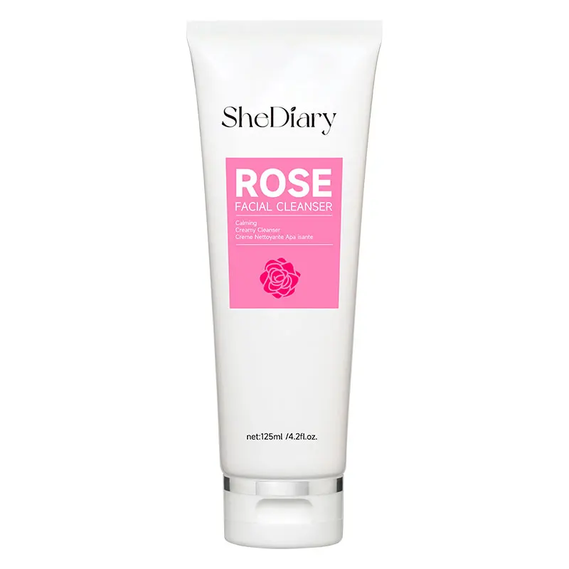 Custom Logo Rose Flower Face Wash Organic Foaming Facial Cleanser with Rich Moisturizing Cream for Dry Skin Beauty Products