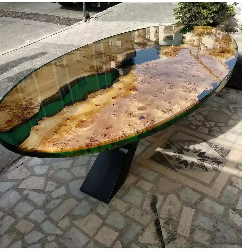 Classic Wooden Slab Customization Table Top Beryl Resin River Dining Table clear Epoxy Resin Table Top