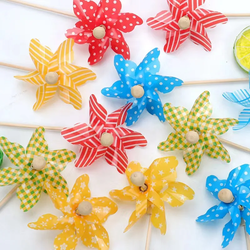 Inserted in the Birthday Cake Bamboo Stick Windmill Mini Wooden Pole Colourful Small Windmill Children's Plastic Windmill Toys
