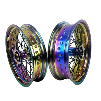 Popular Fit KTM EXC 2022-2024 Years 17*3.5 17*5.0 Wheels Set Motorcycle Supermoto Dirt Bike Rainbow Color Wheels