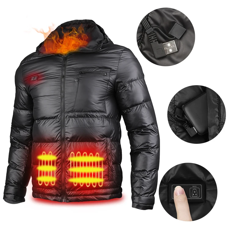 Smart Jacket for  Plug Men's Down Zipper Modest Coat Puffer Water Proof Bubble Heated Jacket Cold Winter
