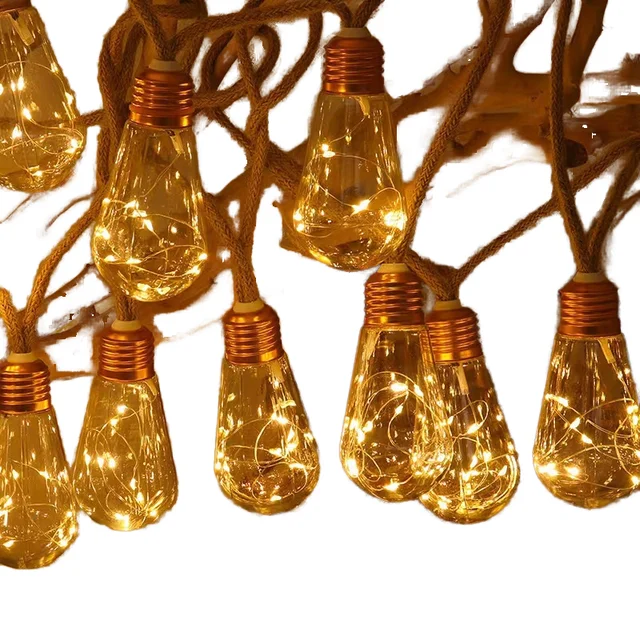 24FT Vintage Hemp Rope Solar Outdoor String Lights 20 Bulbs with 8 Modes IP65 Rating for Fence Yard Camping & Parties