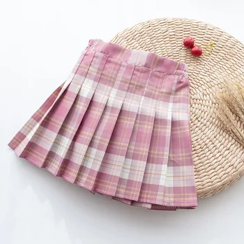 Fashion Sweet Elastic Waist Plaid Pleated School Skirt for Kid Girls