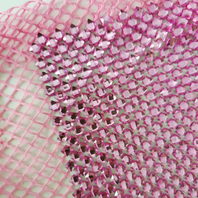 Fischnetz-Strass-Spandex-Stoff - Rosafarbener Spandex-Fischnetz-Stoff  Meterware
