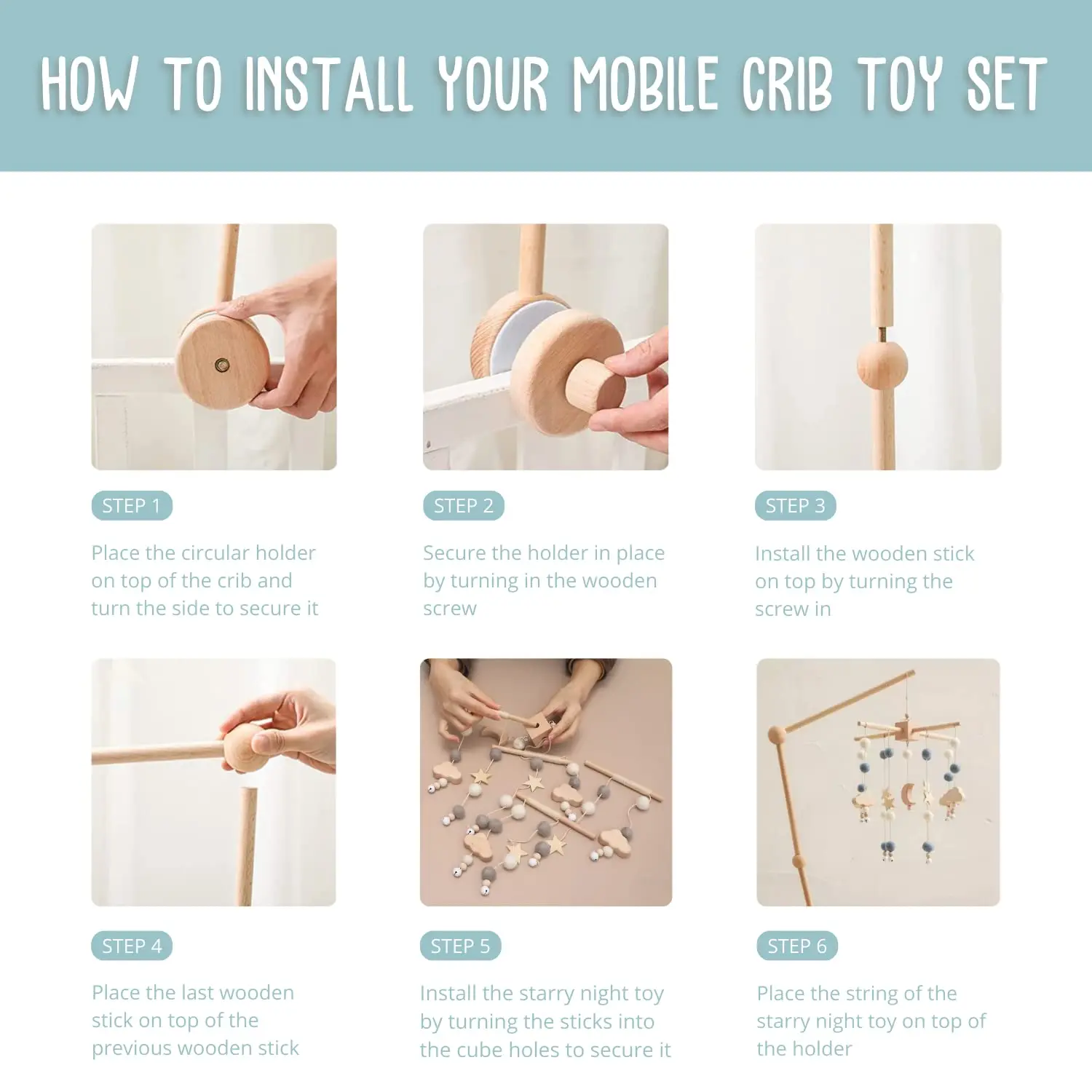 Wooden Baby Mobile Crib Holder For Mobile Hanging Baby Crib Attachment