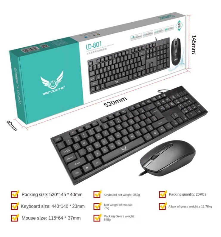 USB Wired Keyboard Mouse Suit Laptop Home Office Business Machines Computer Keyboard Mouse Combos