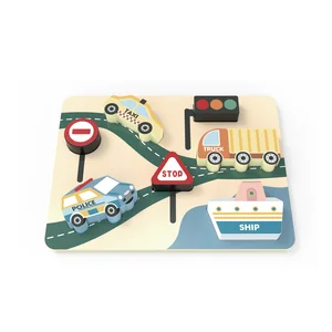 Unisex Montessori Educational Pretend Play Set Nontoxic Wood Traffic Puzzle Toy for Kids 24M+ Home Use Safety Toy