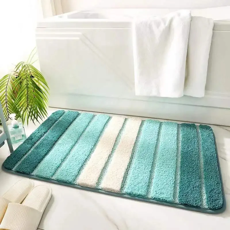 Newest Microfiber Polyester Striped Bath Mats Custom Size Bath Mat Water Absorption Non-Slip Microfiber Shaggy Bathroom manufacture