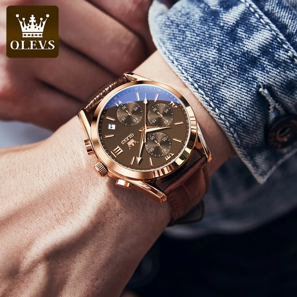 Olevs 2875 Chronograph Watch Luxury Sport (Color: Gold)