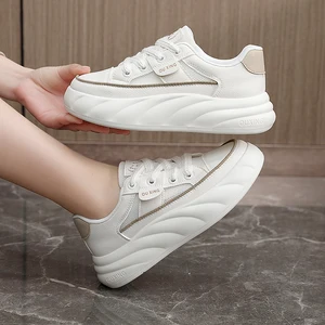 Women's Fashion Trend Flat Shoes with Thick Sole Heightening Mesh Breathable Lace-Up Closure for Autumn Summer and Spring