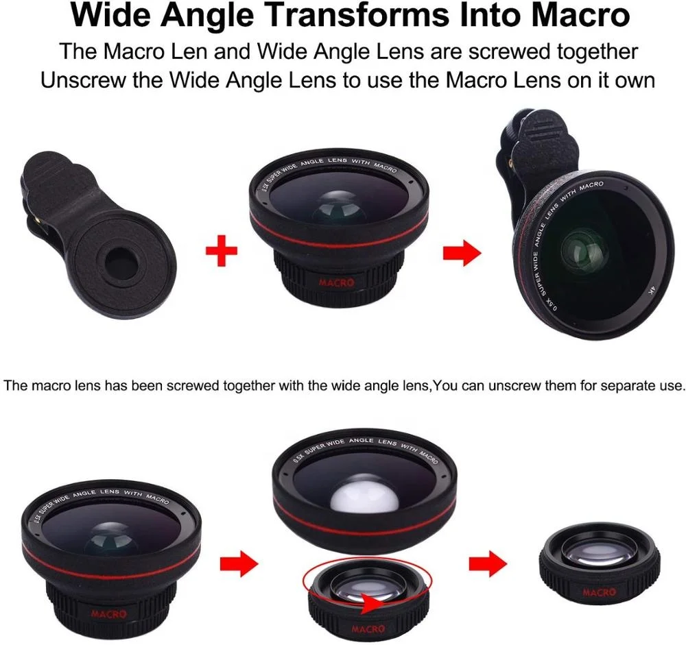 
 Aipaxal универсальный зажим 2 в 1 4K HD Macro и 0,5x супер широкоугольный объектив для мобильного телефона  