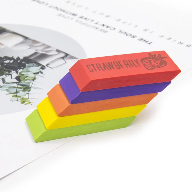 Customized Printing Fruit Smell Promotional 5 Pcs Scented Rubber PVC Eraser Set for Kids and Students