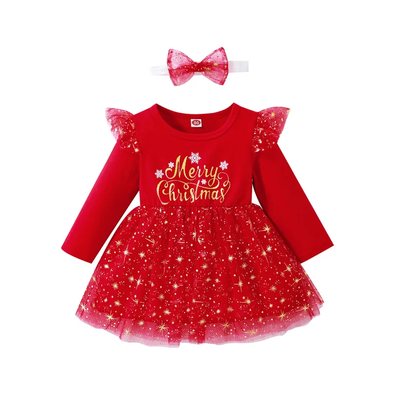 2023 Winter Christmas Baby Girl Dress Long Sleeve Girls Party Dresses