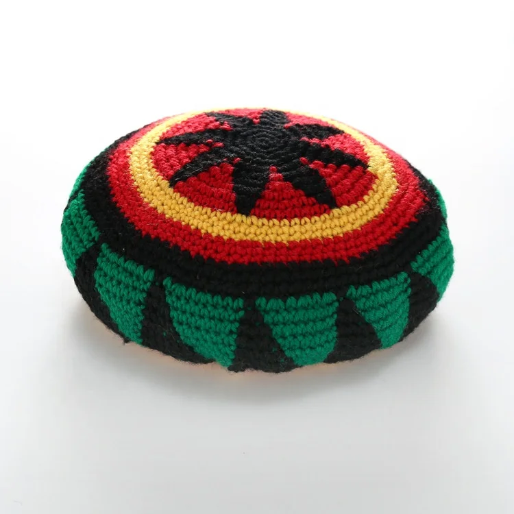 HZM-18162 Rainbow Color Acrylic Striped Crochet Beret