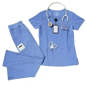 Premium Unisex Hospital Uniforms Anti-Wrinkle Soft Nursing Scrub Set Washable Polyester Rayon Spandex