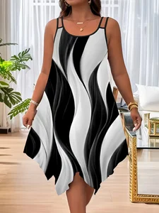 New Summer Halter Neck Casual Natural Waist Front A-Line Hem Digital Print Women's Plus Size Dresses Custom Clothing Rand
