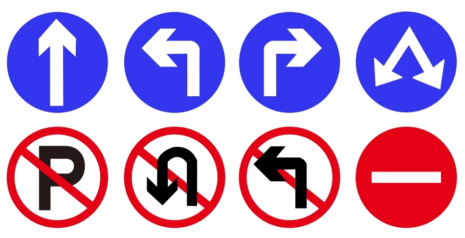 Custom Winding Road Signs Symbols No Through Blue Yellow Circle Red ...