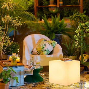 Hot Sale Modern Design 40cm Outdoor RGB LED Cube Chair with 16 Colors Changing Plastic Body E27 Base New Style Outdoor Furniture