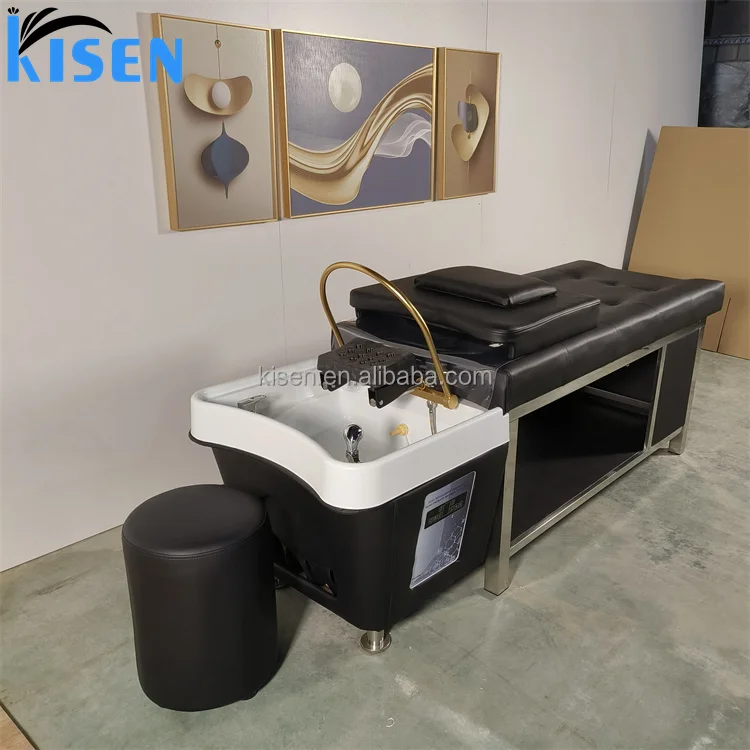 Kisen Hair And Beauty Salon Black Shampoo Bed With Head Therapy Water ...