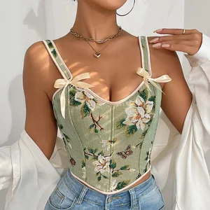 French Style Thin BBL Camisole Women's Corset Top Tummy Control Shaper Embroidery Floral Fishbone Waist Cinching Colombian Fajas
