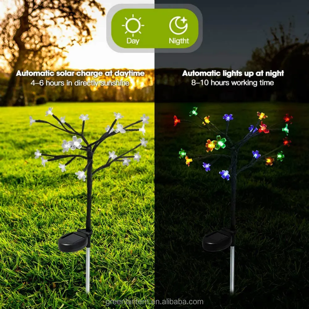 Solar Cherry Tree Branch Lights Outdoor Waterproof LED Ground Lawn Landscape Yard Fence Path Decoration Solar Led Garden Lamp