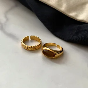 Customizable French Retro Geometric Tiger Eye Gold Plated Copper Material Wedding Fine Jewelry Rings for Girls Women Party Gift