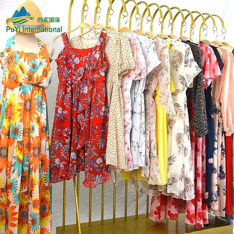 UK Summer Premium Women's Silk Dress Wholesale Price Floral Printed Ladies  Dresses Second Hand Clothes Bale for Canada