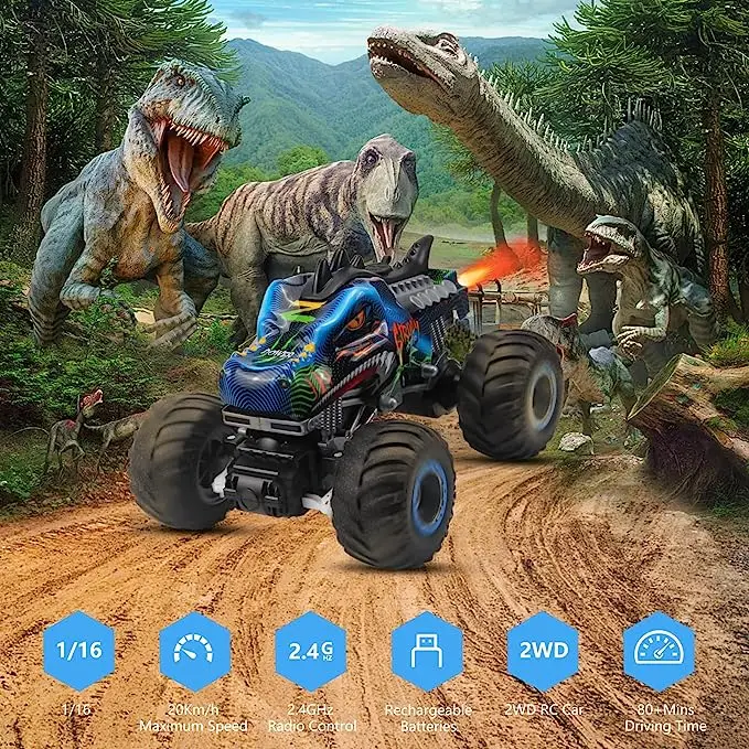 2.4ghz Rc Dinosaur Monster Truck & Remote Control Toy For Kids