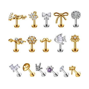 G23 Titanium 1.2 Ear Nose Studs Flatback Fashion Earrings Labret Lip Tragus Helix Cartilage Body Piercing Jewelry