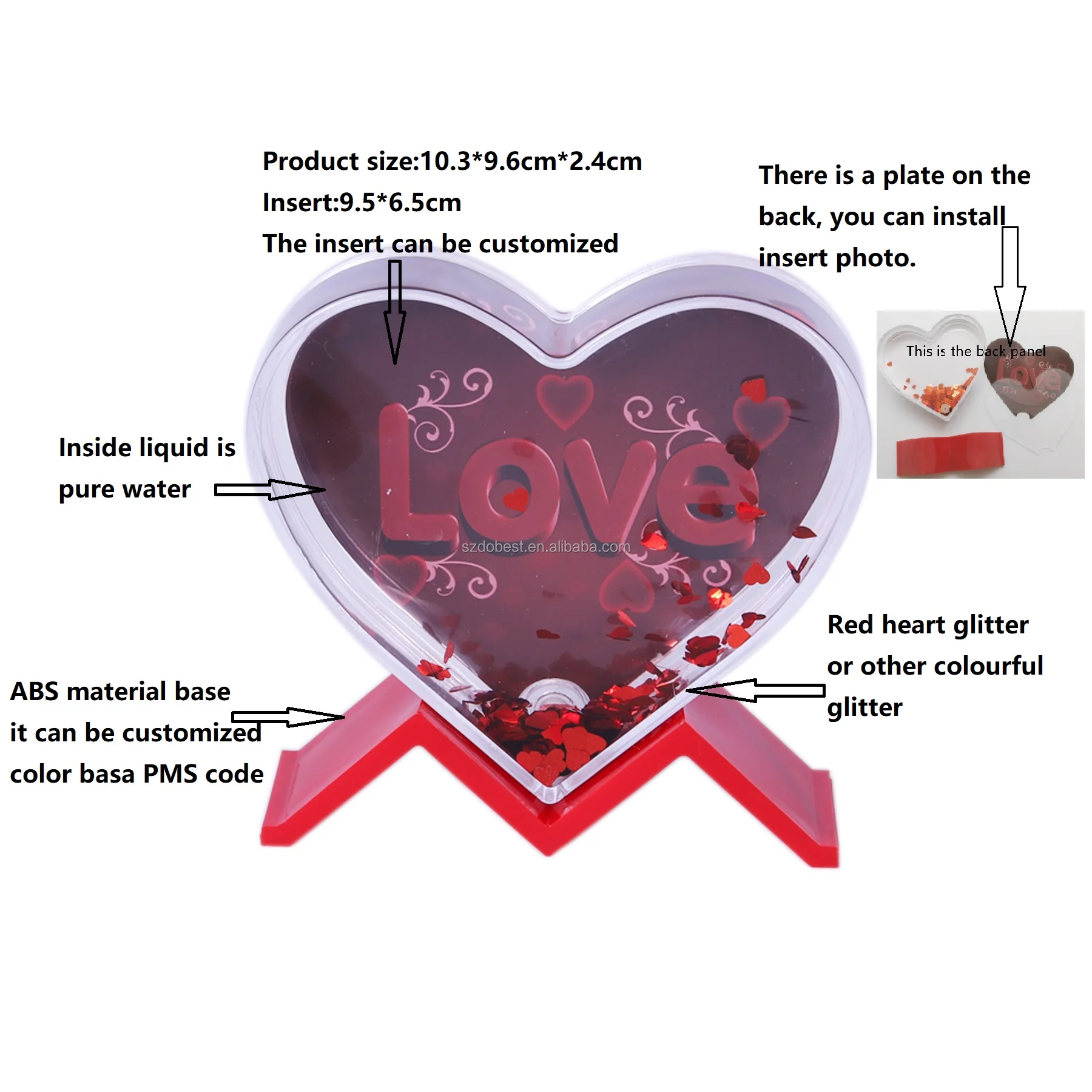 Heart Picture Frames Photo Frame Acrylic Mini Floating Glitter Love