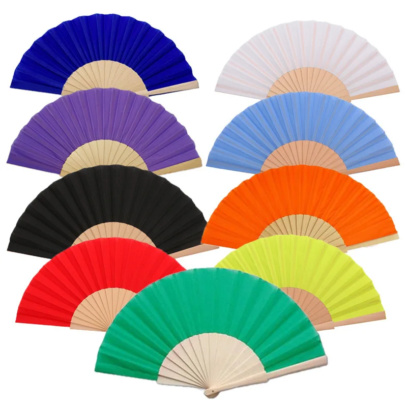 Double Side Plain Wholesale Custom Bulk Promotional Folding Engraved Wooden Paper Fabric Clack Rave Hand Held Fan for Wedding