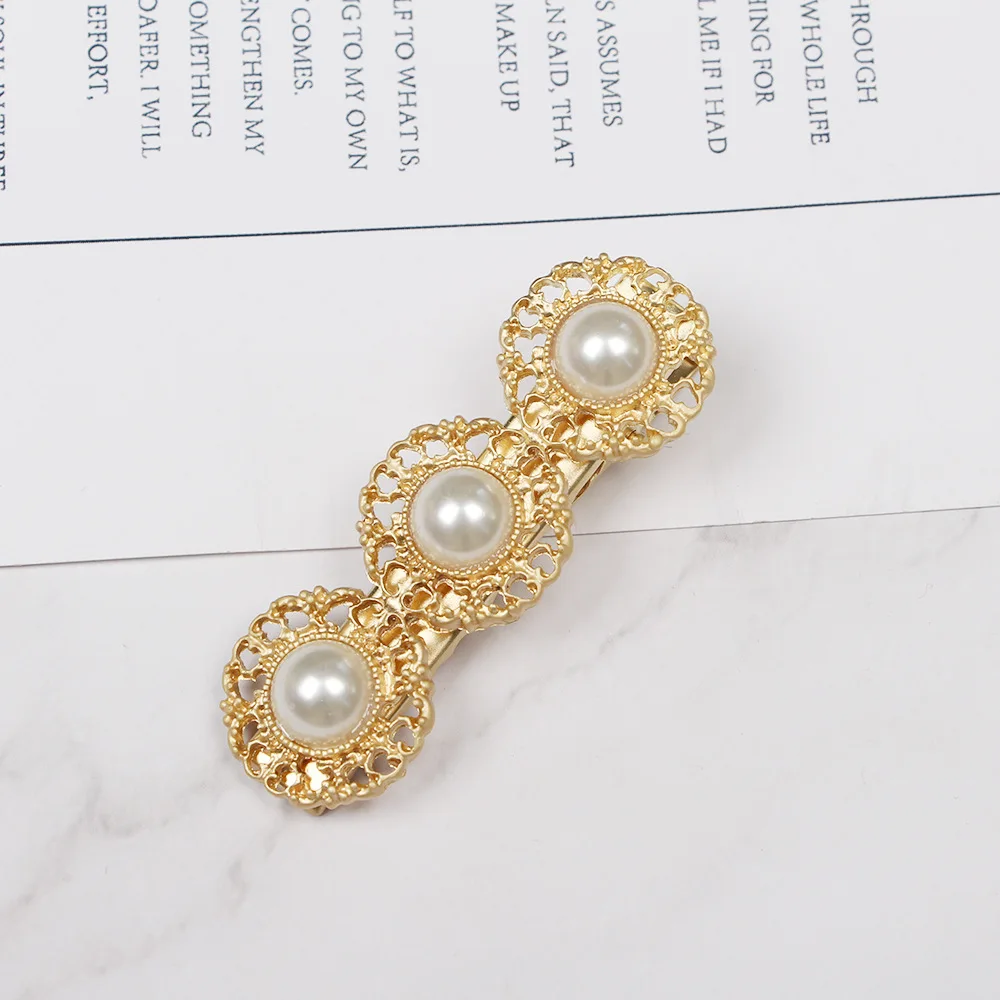 Классические винтажные ажурные зажимы типа крокодил с жемчугом женские золотые металлические перьями и ракушками для резьбы заколки волос девочек
