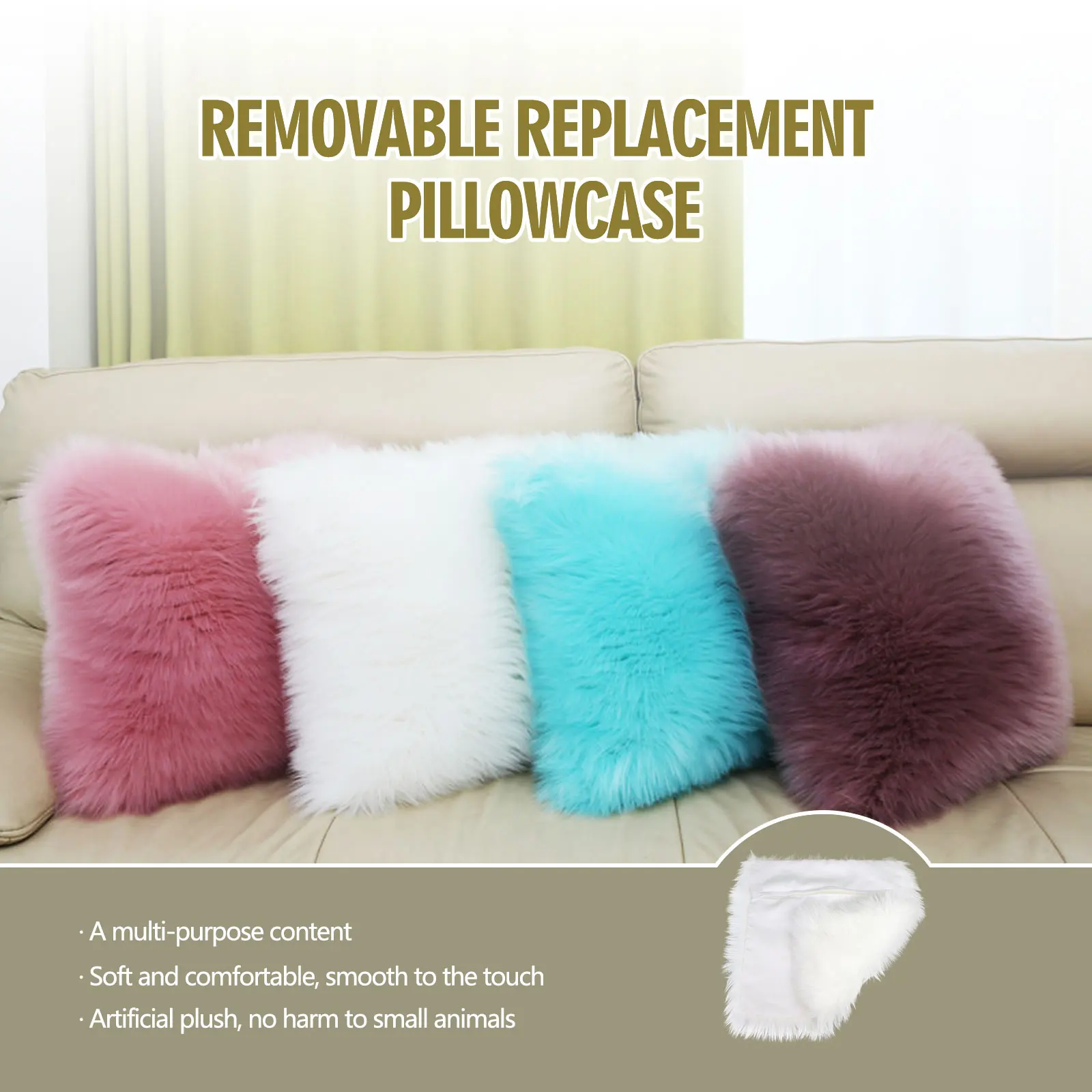 Artificial Fur Pillow Cover Chamois Leather Single Side Fluffy Long