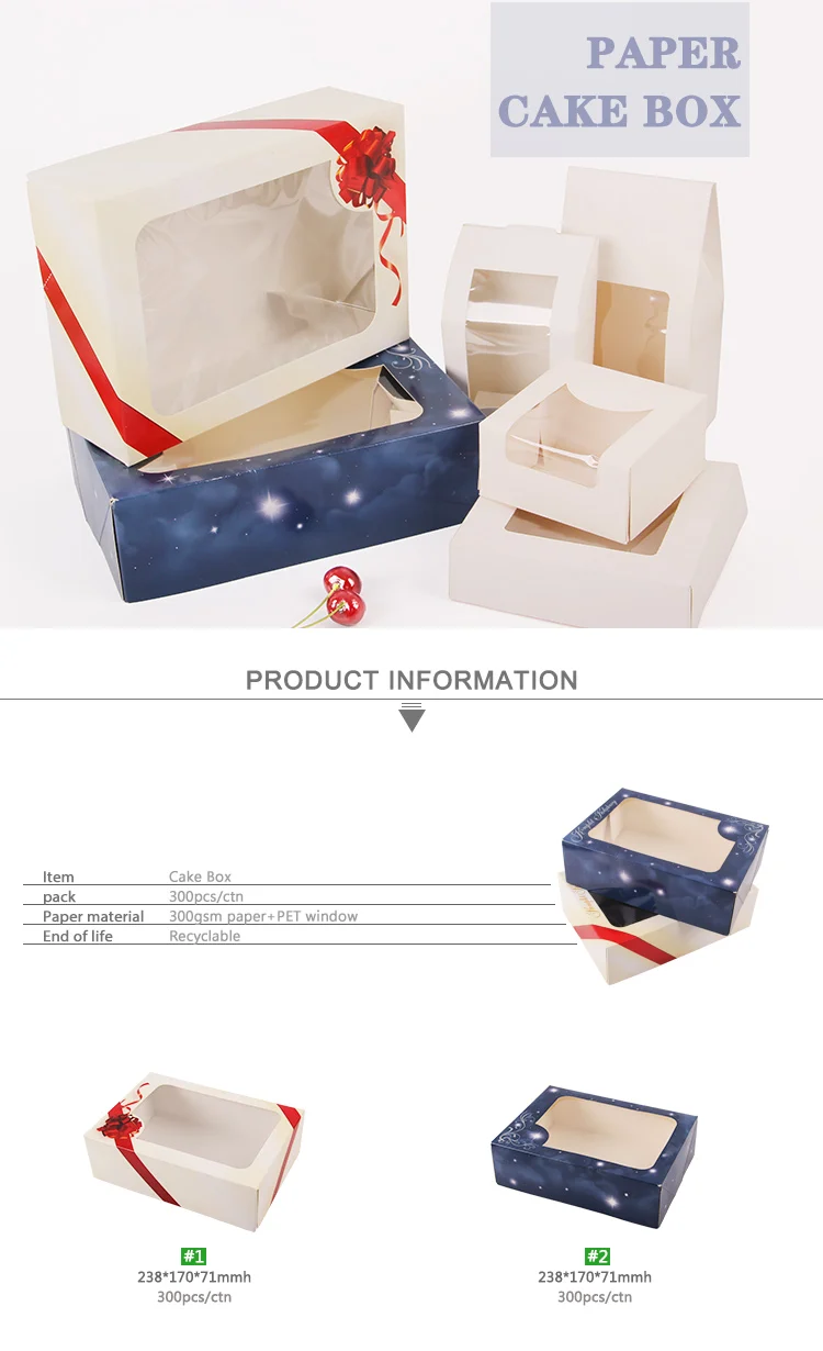 Foldable custom white paper cup cake packaging box with clear window supplier