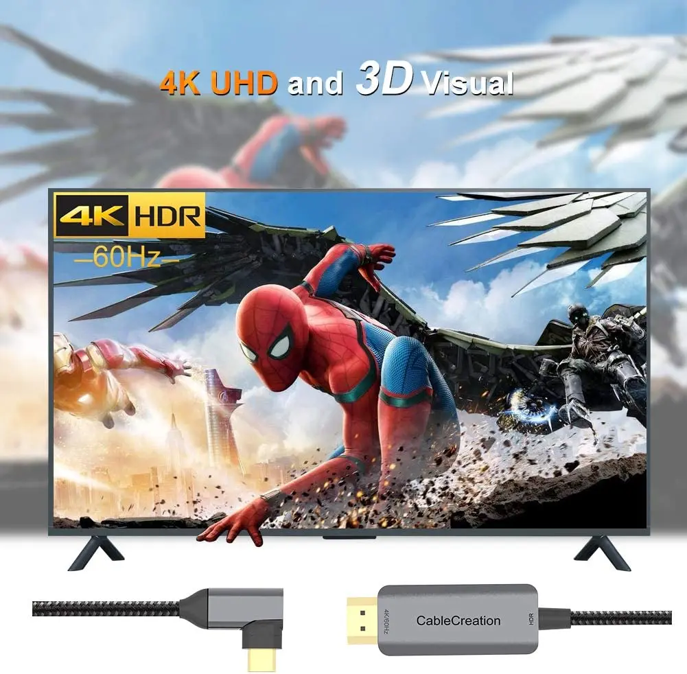 Тип C к HDMI кабель 4K @ 60 Гц под прямым углом USB-C к адаптеру HDMI поддержка HDR 18 Гбит/с совместимый для MacBook Pro Air 2020/2018 6ft