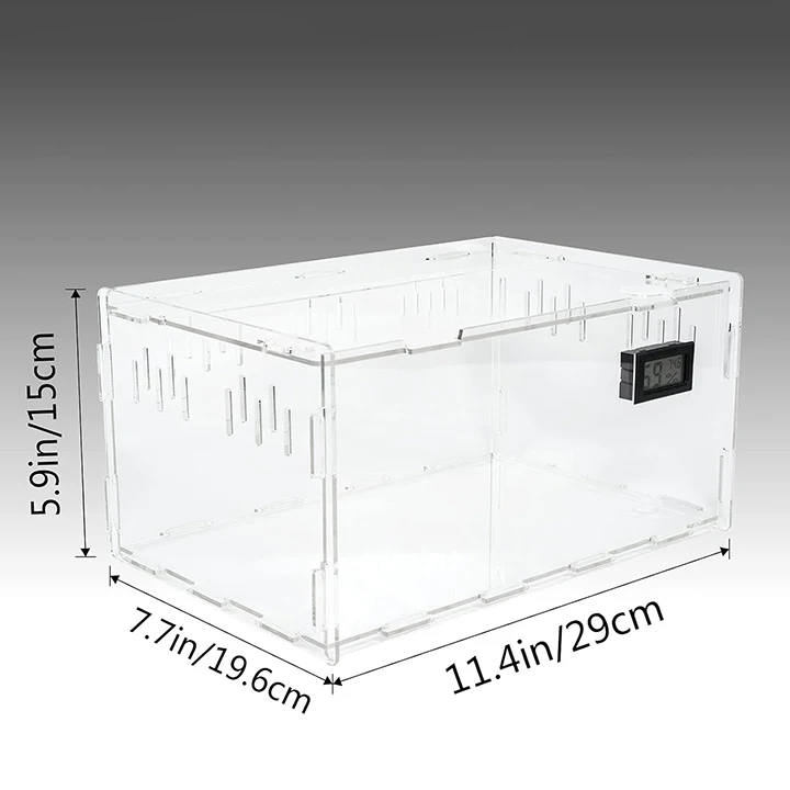 Acrylic Reptile Breeding Box Terrarium Cage Tank Reptile Terrariums Reptile Display Case with Temperature Hygrometer