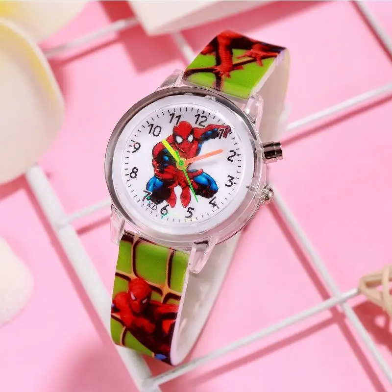 New 2021 Marvel Avengers Superhero Spiderman Flashing Silicone Children Cartoon Student Boy Watch