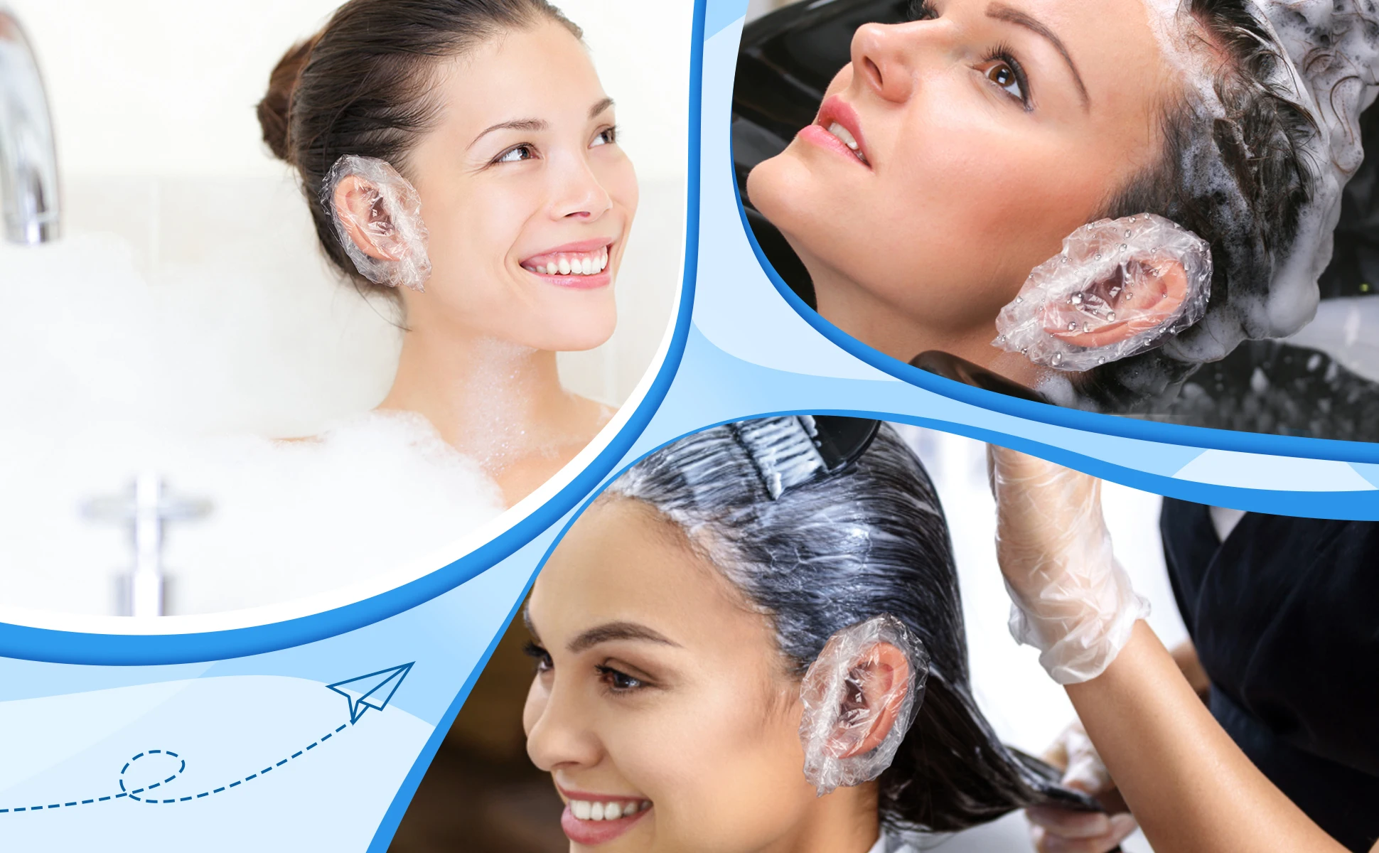 100 Disposable Ear Covers For Shower Waterproof Ear Shower Caps Plastic