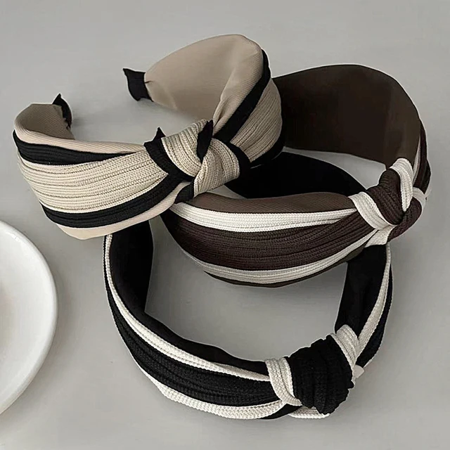 Black and White Striped Headband Vintage Retro Cross Bow Hair Band Women Makeup Wide Brim Hairband Accessories