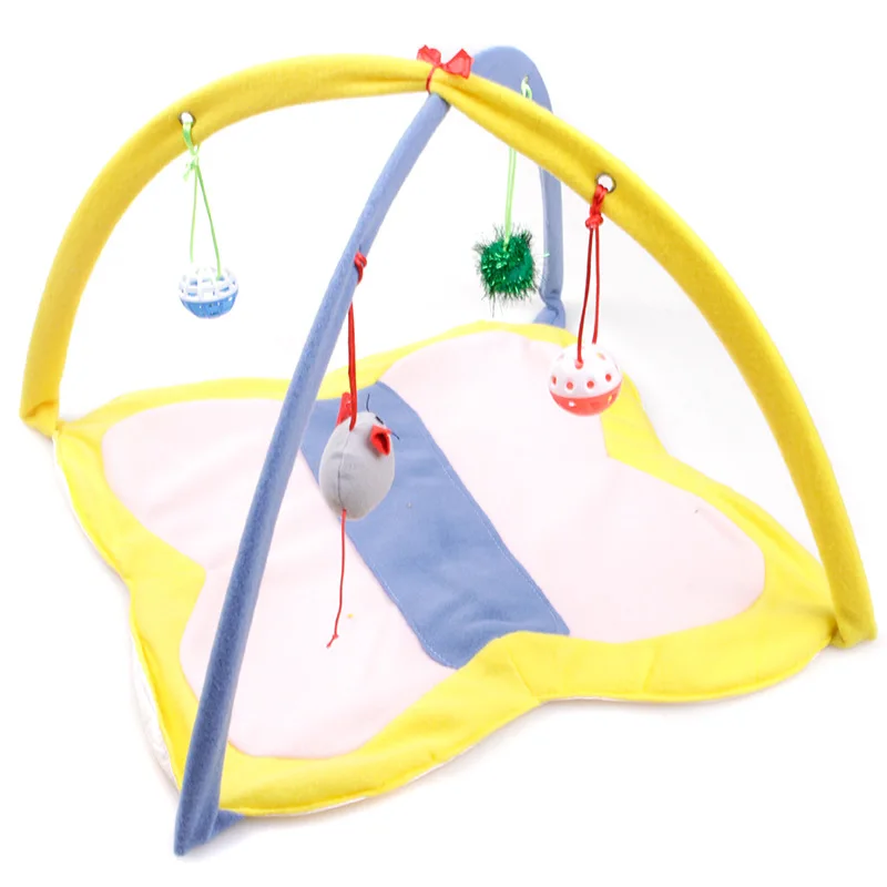 Pet Foldable sleeping cushion Cat Activity Center Interactive Play mat tent  with Hanging Toys Mice