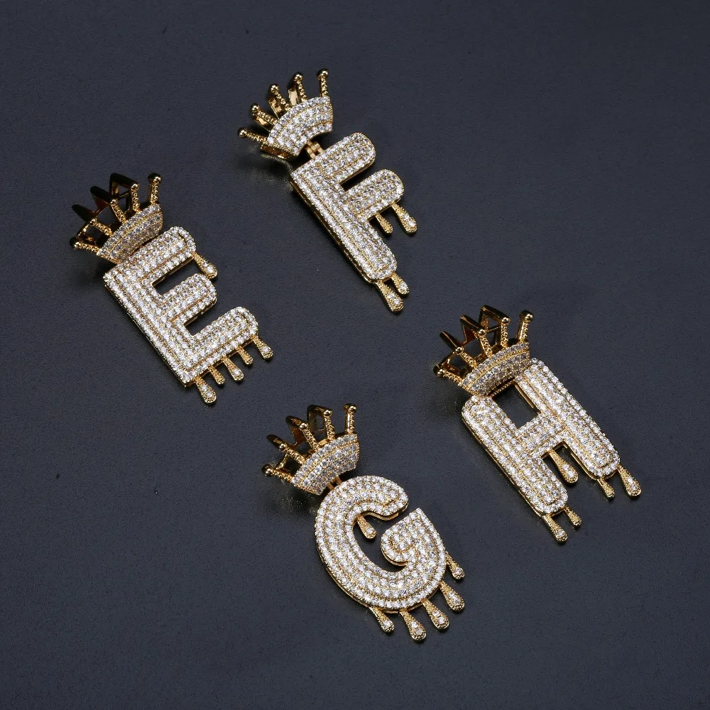 A-Z Initial Bubble Letter Name Crown Drip Letters Pendant A-Z Initial Bubble Letter Name Crown Drip Letters Pendant
