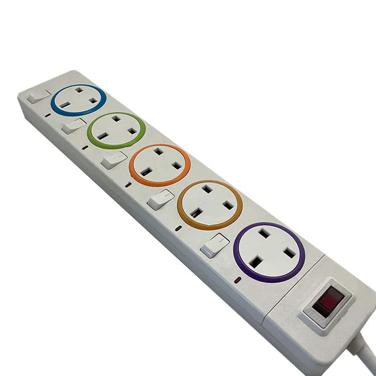 5 Outlet 3m/5m White UK Standard Individual Switch Power Strip Multi-Function 5 Ways Electric Extension Socket With Switch
