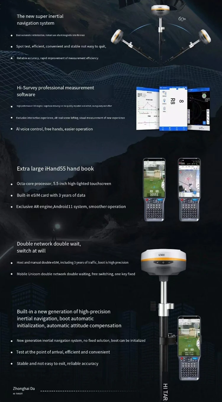 Hi Target U300 RTK GPS GNSS Receiver Base Rover for Surveying - IP68 ...