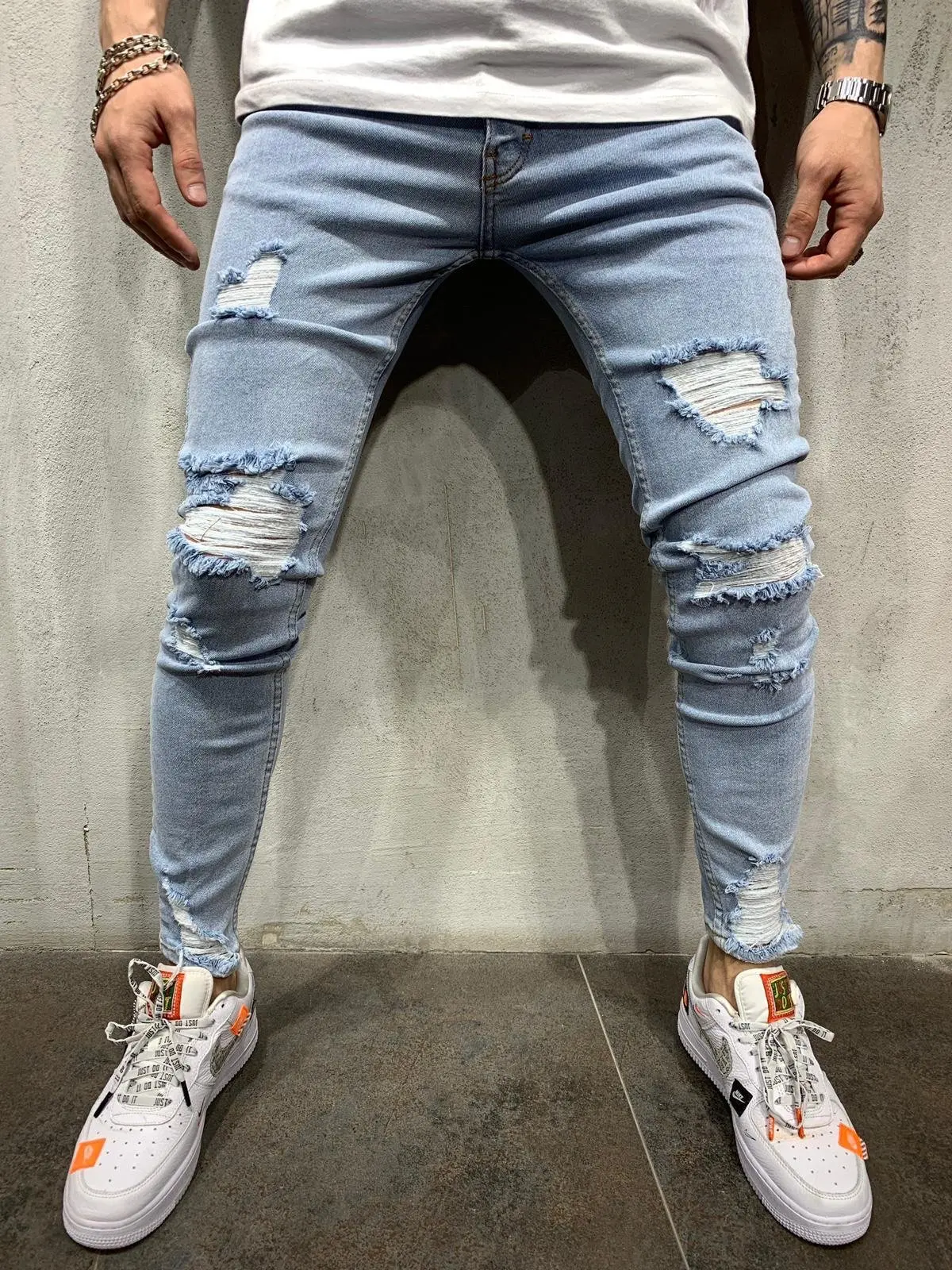 Custom Wholesale Fashion Hole Jeans Tapered Mens Scratch Pants Fit Slim ...