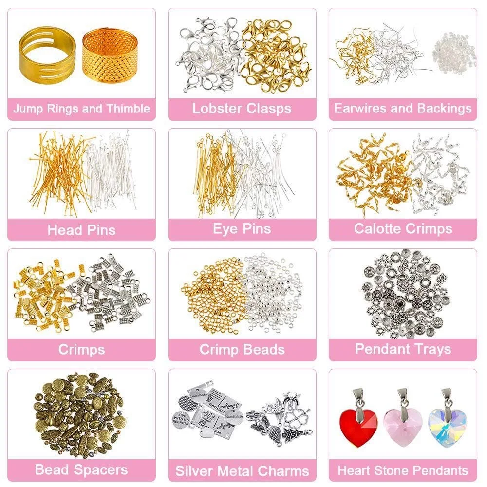 4-layer 2880Pcs Beads Charms Jewelry Findings Beading Wire Jewelry Making  Kit Supplies For Bracelets Necklace Earrings