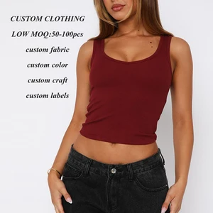Suppliers Oem High Stretch Slim Fit Women Sleeveless Blank t Shirt Custom Solid Color Sexy U Neck Ladies Skinny Ribbed tank Top