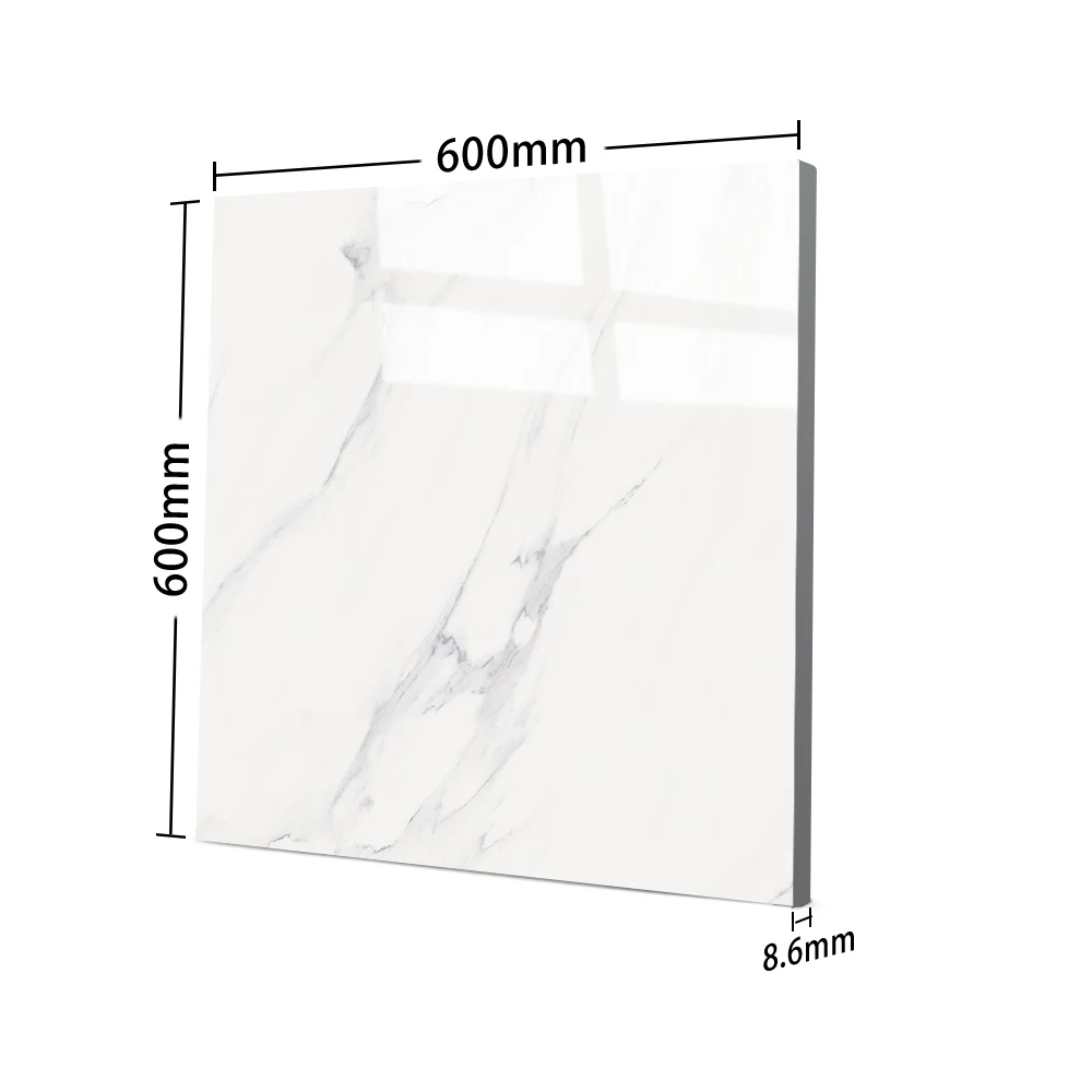 Vitrified Solid Glossy Foshan Porcelanato Tile White Marble Porcelain 600x600 Firebrick Anti-Slip Flooring for House Living Room
