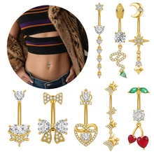 Set of 10 14G Surgical Steel Belly Rings Cherry Snake Design with CZ Curved Navel Piercing Jewelry Stainless Steel Main Material